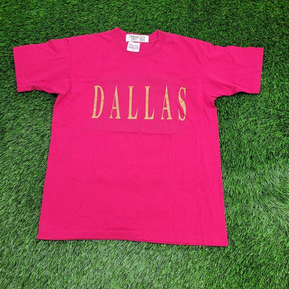 Vintage 90s Dallas Shirt Medium 20x25 Red Spellout Texas - Picture 1 of 12